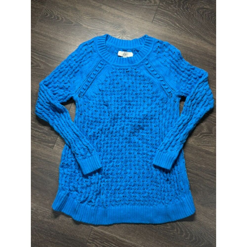 LOFT Maternity Sweater Women’s Small Bright Blue Cable Knit Long Sleeve Pullover